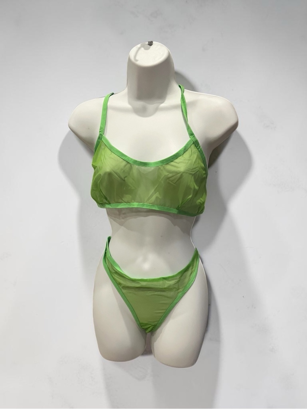NWT SOLY HUX Sheer Lime Green Mesh Lingerie Set Lace Bra & Panty XL